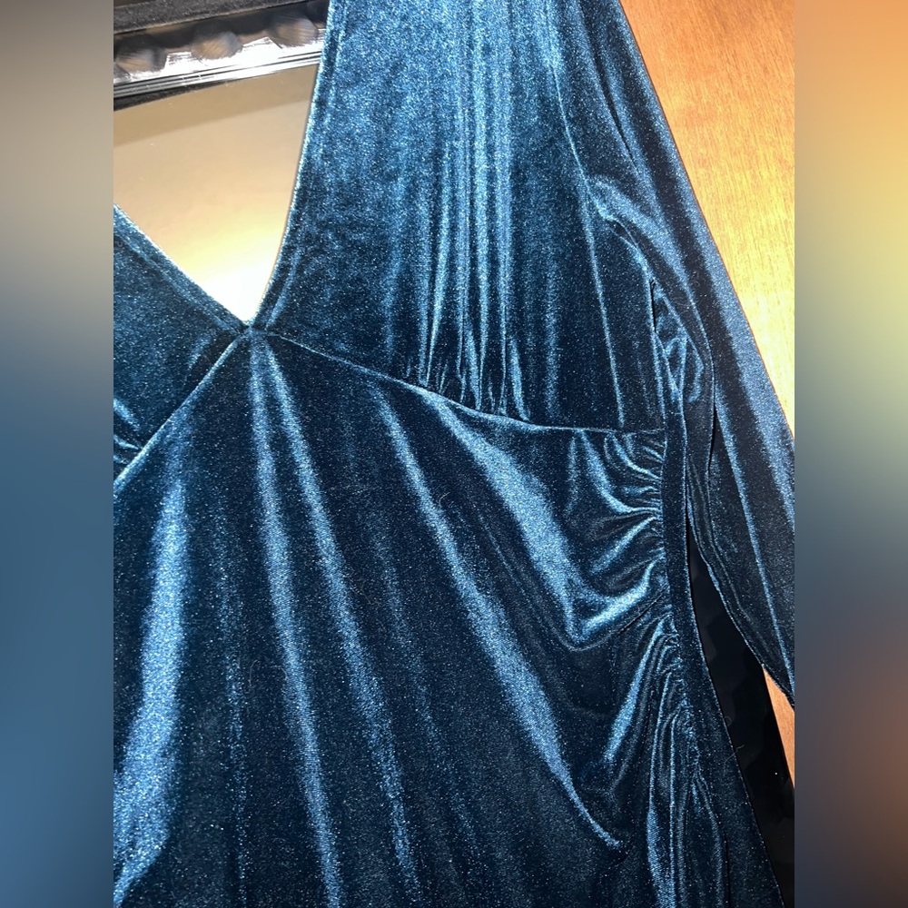 NWT Blue Velvet V-neck, Zip Back Mini Dress - Picture 2 of 6
